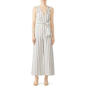 Rebecca Minkoff Marley Tan and Grey Striped Open Back Wide Leg Jumpsuit - Size 2